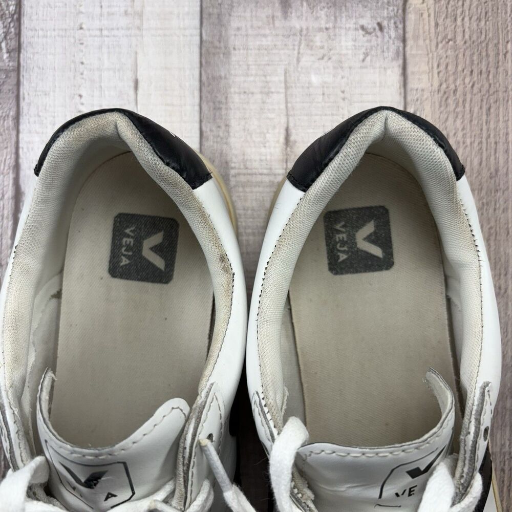 Veja White Leather Sneakers with Black V Logo - Picture 9 of 15